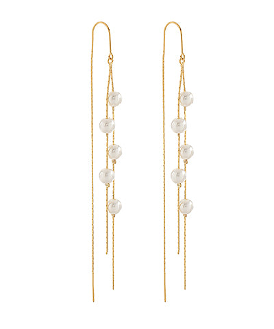 Fringe pearl long earrings