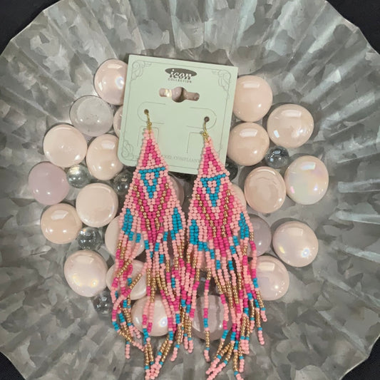 Colorful Geo Beaded Tinsel Earrings