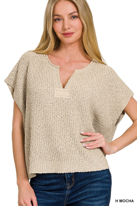 Split neck pullover