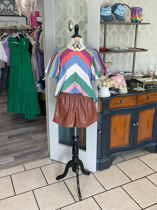 Multi Chevron Puff Sleeve Top