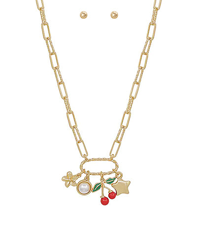 Cherry & multi charm necklace