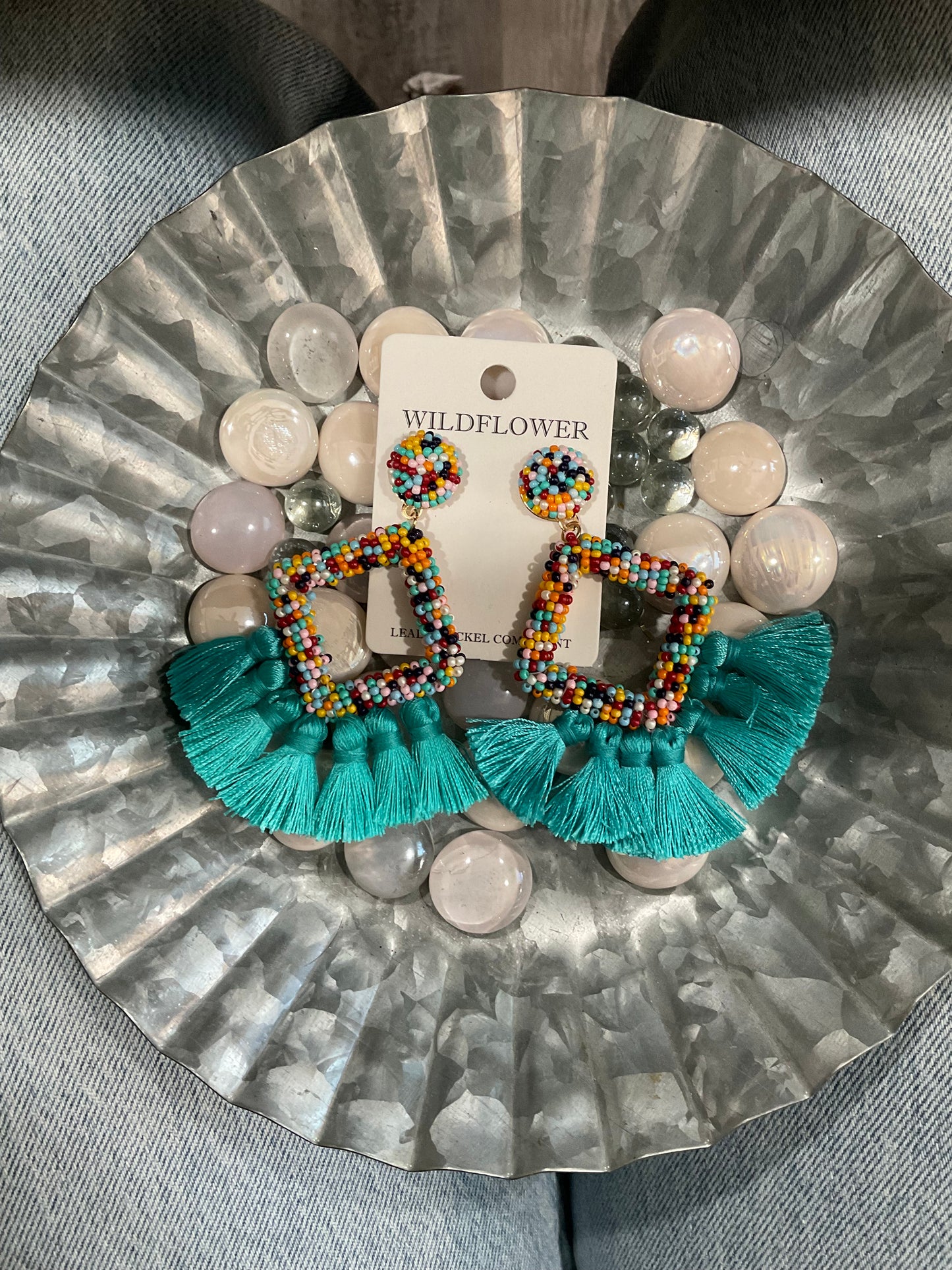 Colorful Geo Beaded Tinsel Earrings