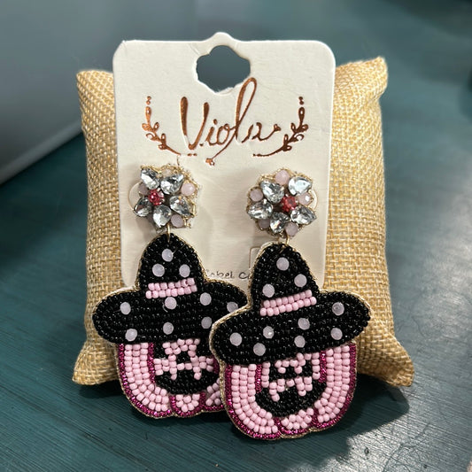 Purple Pumpkin Witch Earrings