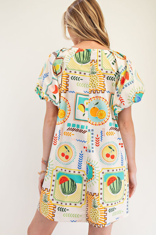 Fruit pattern bubble dress