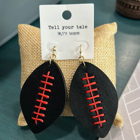 Black and Red Football Earrings