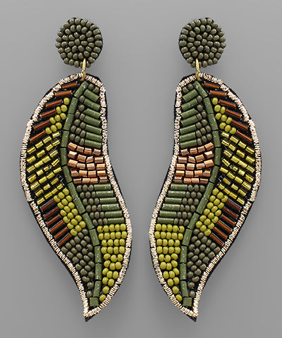 Beaded leaf earrings