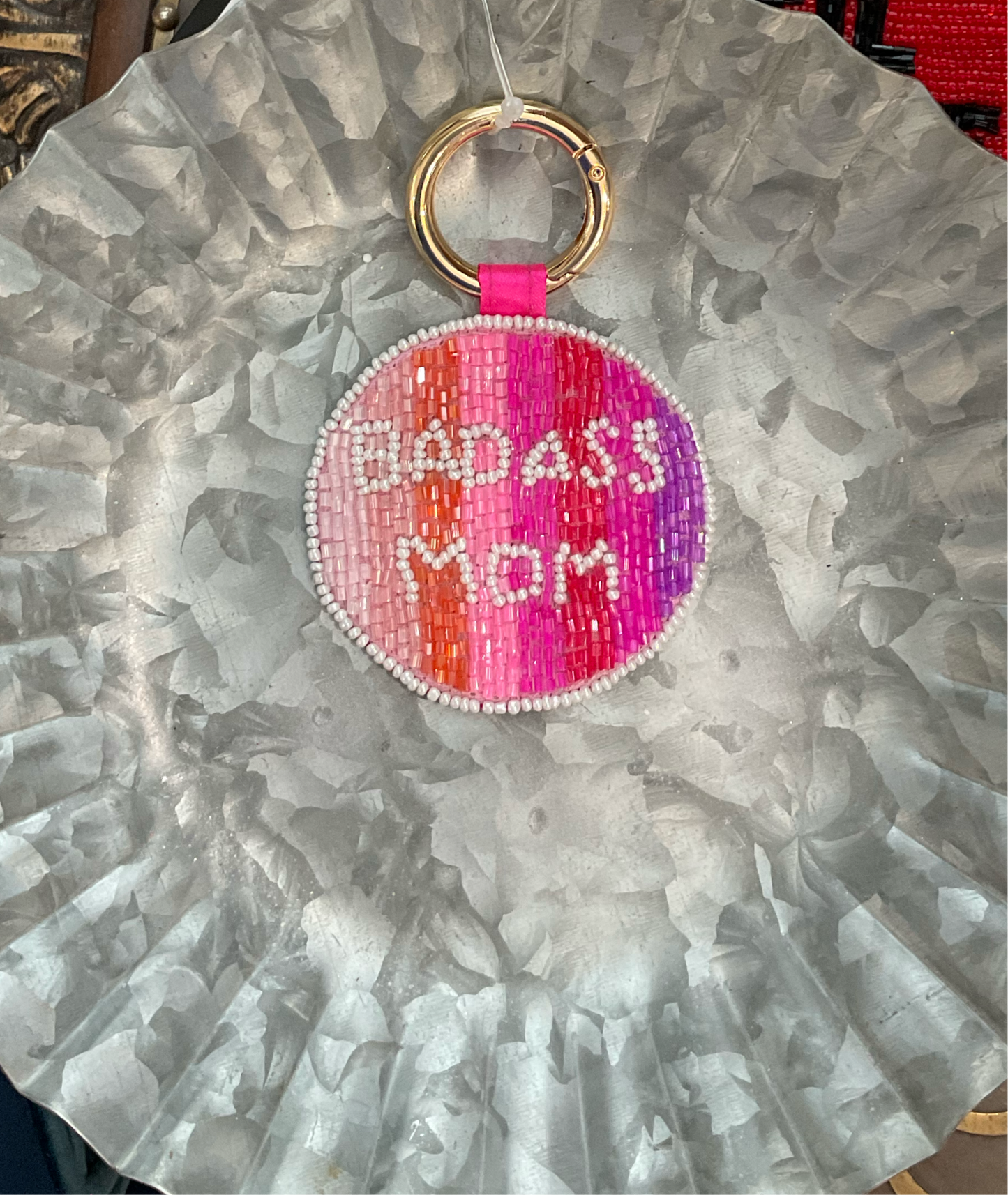 "Badass Mom" Beaded Keyring