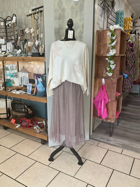 Cream star sequins sweater top