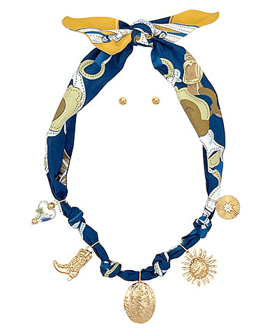 Big charm scarf necklace