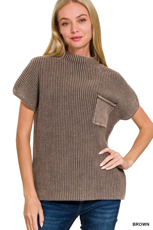 Mock neck short sleeve sweater
