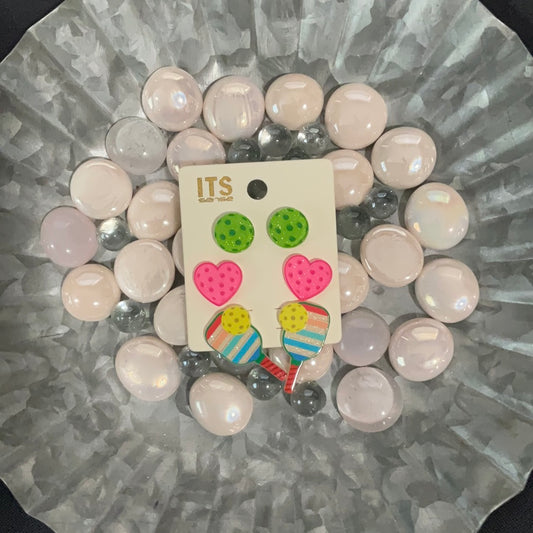 Three Pack Pickle Ball Earring Studs