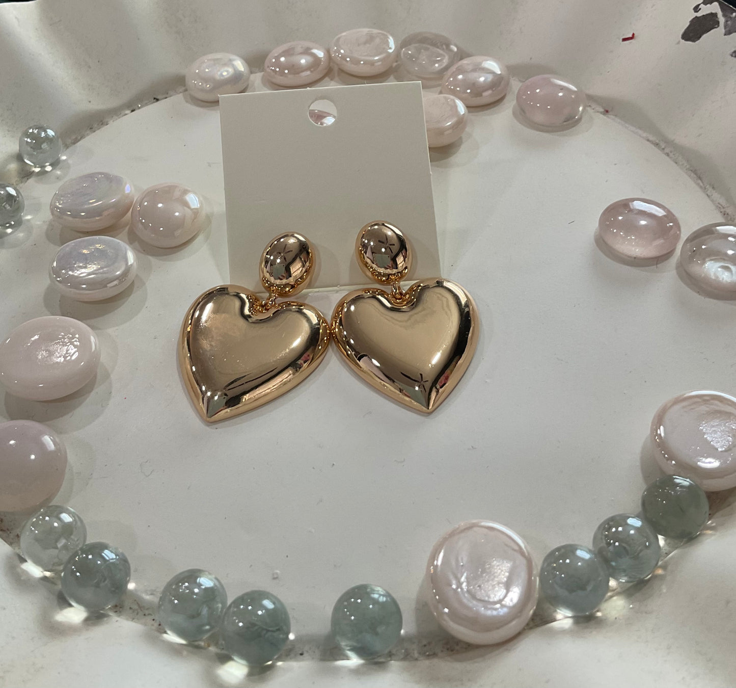 Puffy heart drop earrings