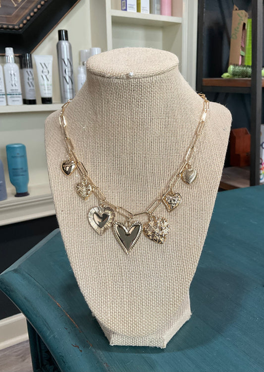 multi gold heart charm necklace