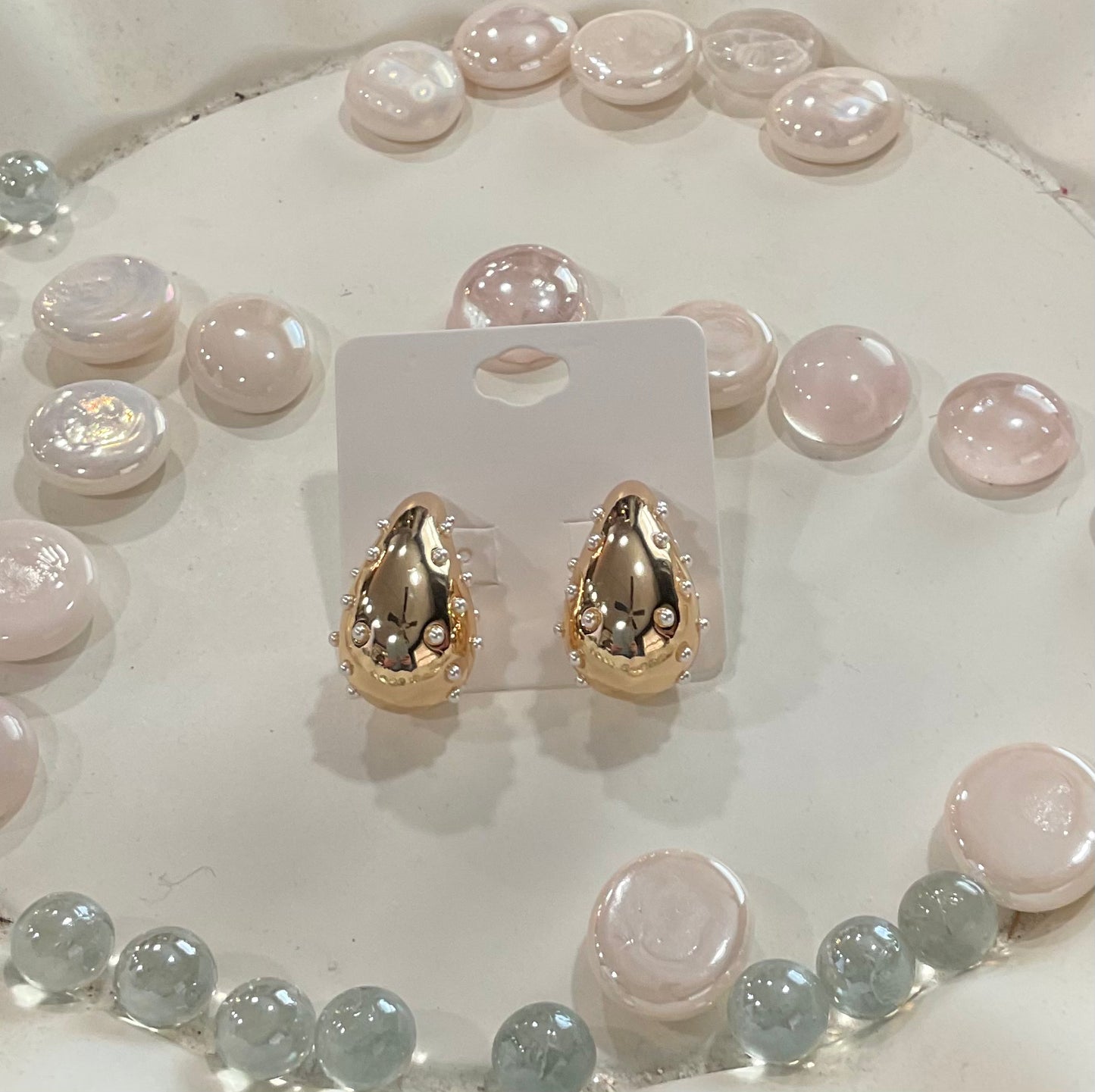Puffy pearl teardrop earrings