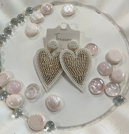 Beaded Heart Dangle Earrings