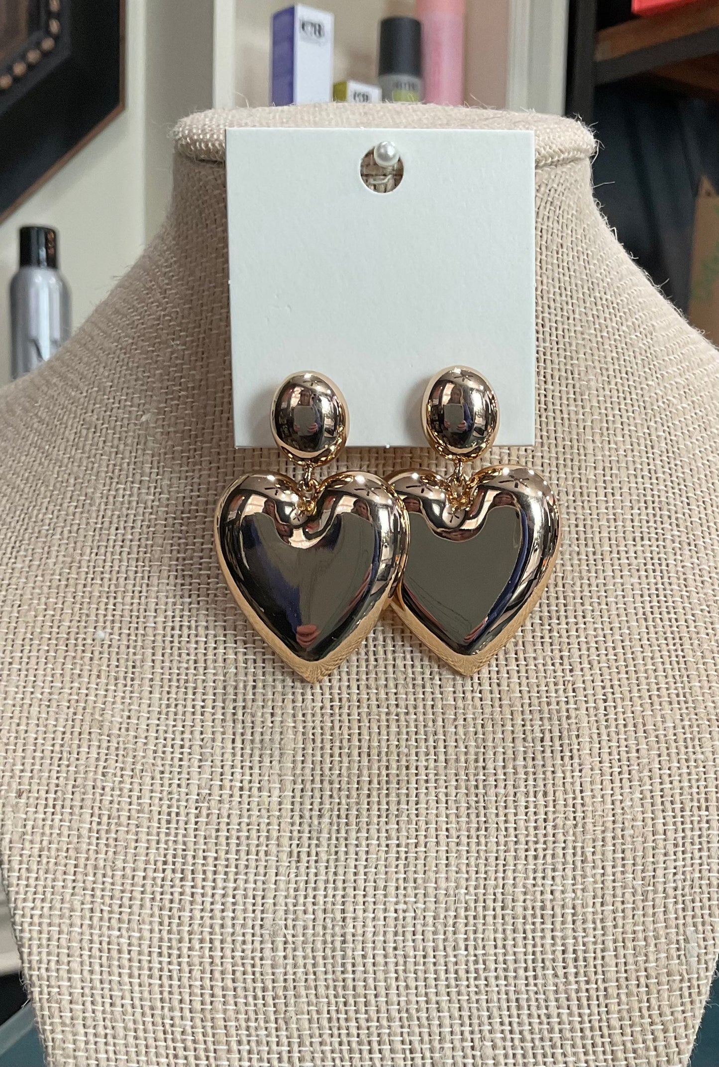 Puffy heart drop earrings