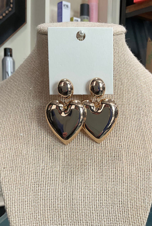 Puffy heart drop earrings