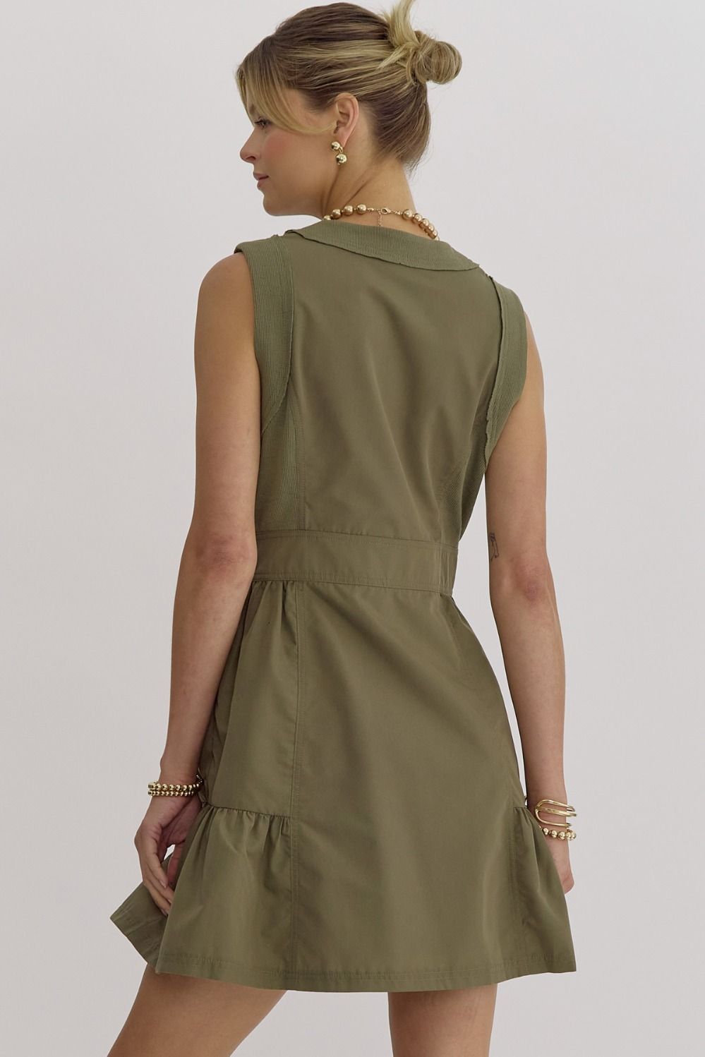 Olive zip-up mini dress