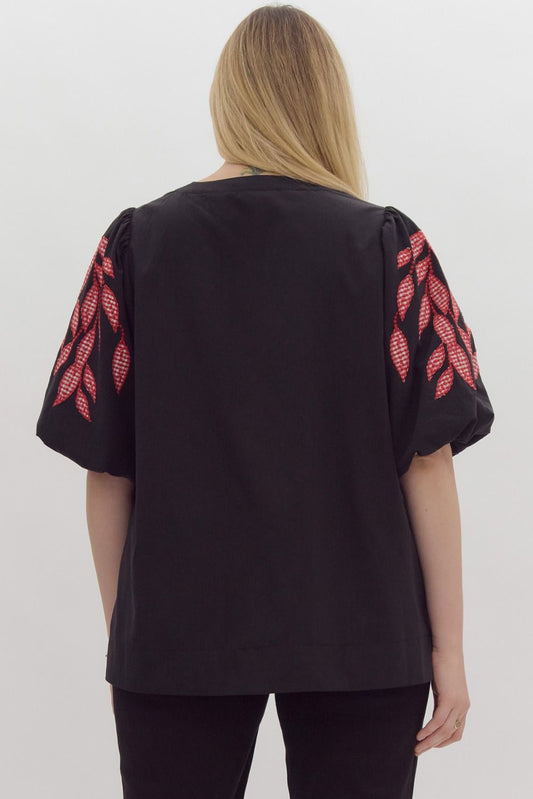 Black and red bubble sleeve top