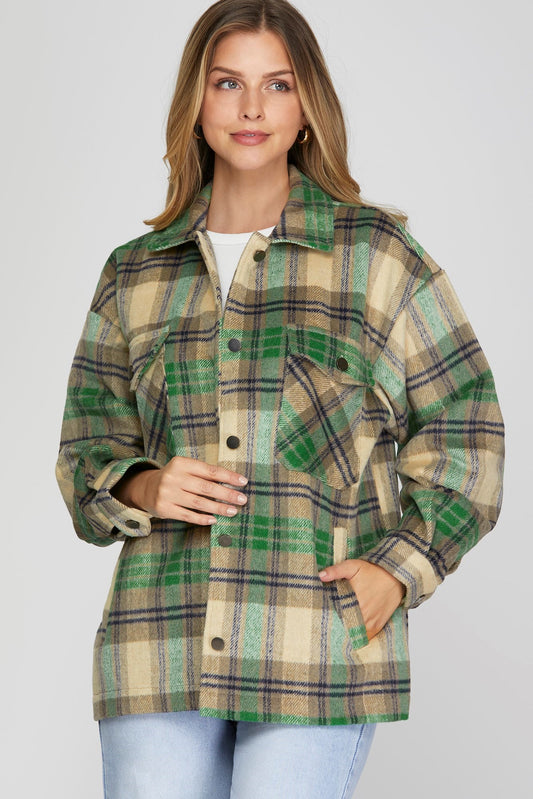 Mocha/Green Plaid Shacket