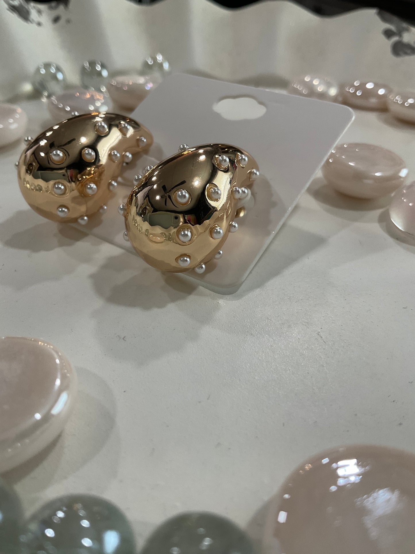 Puffy pearl teardrop earrings