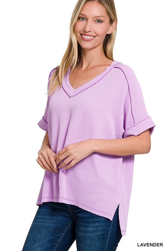 Ribbed v-neck knit top