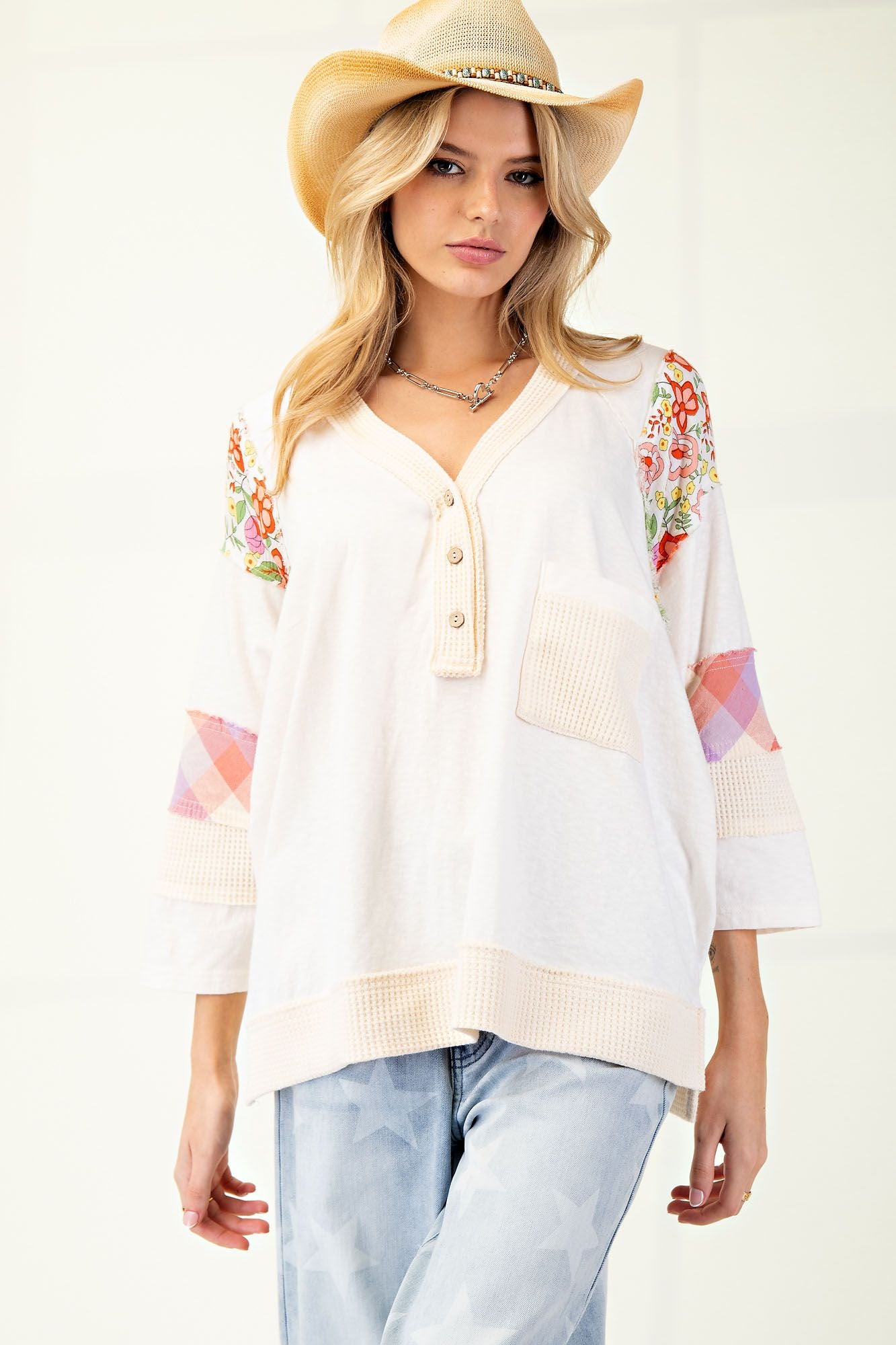 Ivory patch sleeve top