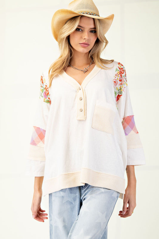 Ivory patch sleeve top