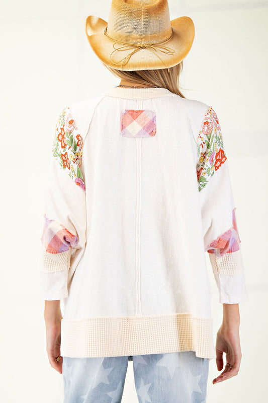 Ivory patch sleeve top