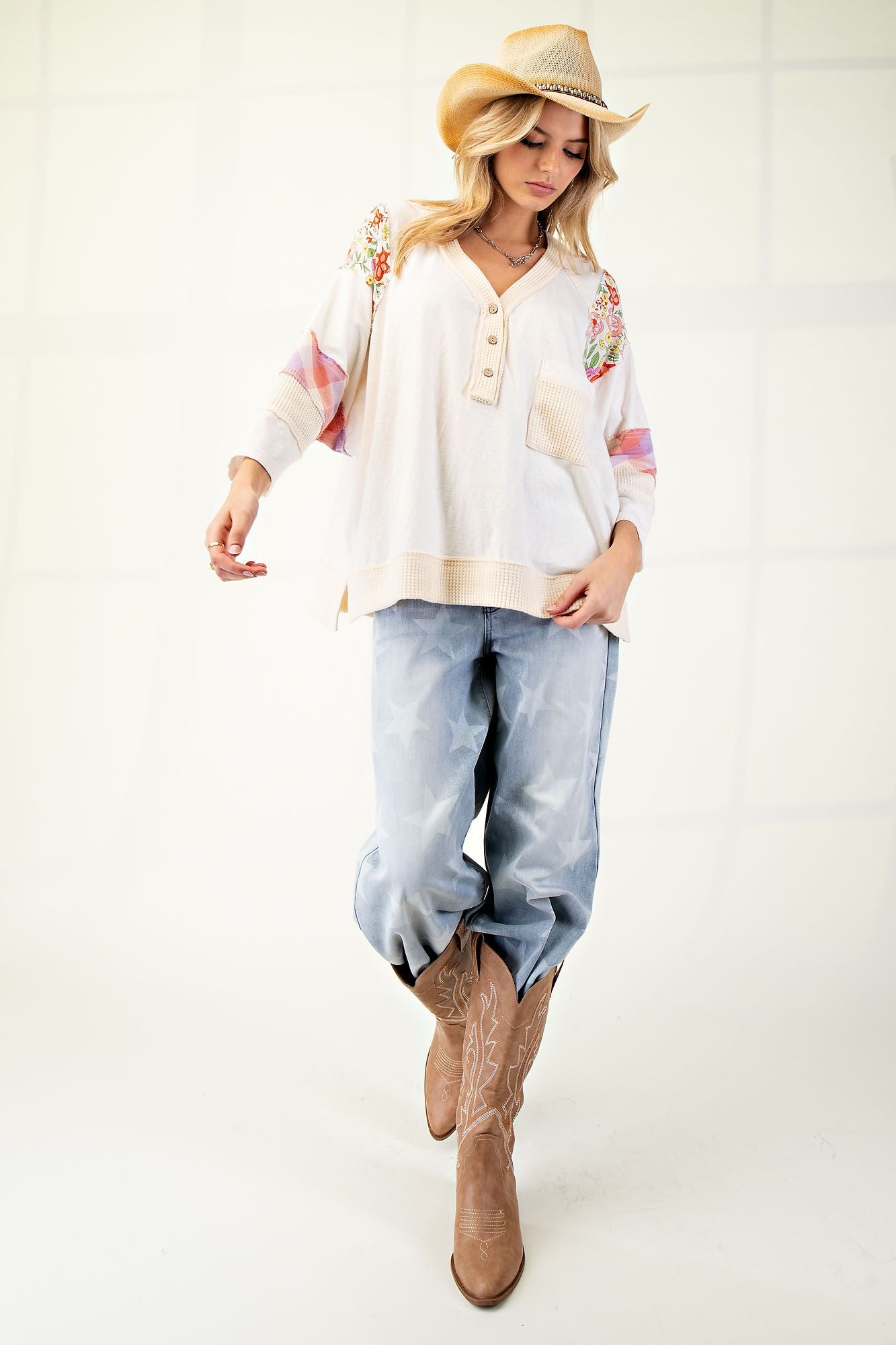 Ivory patch sleeve top