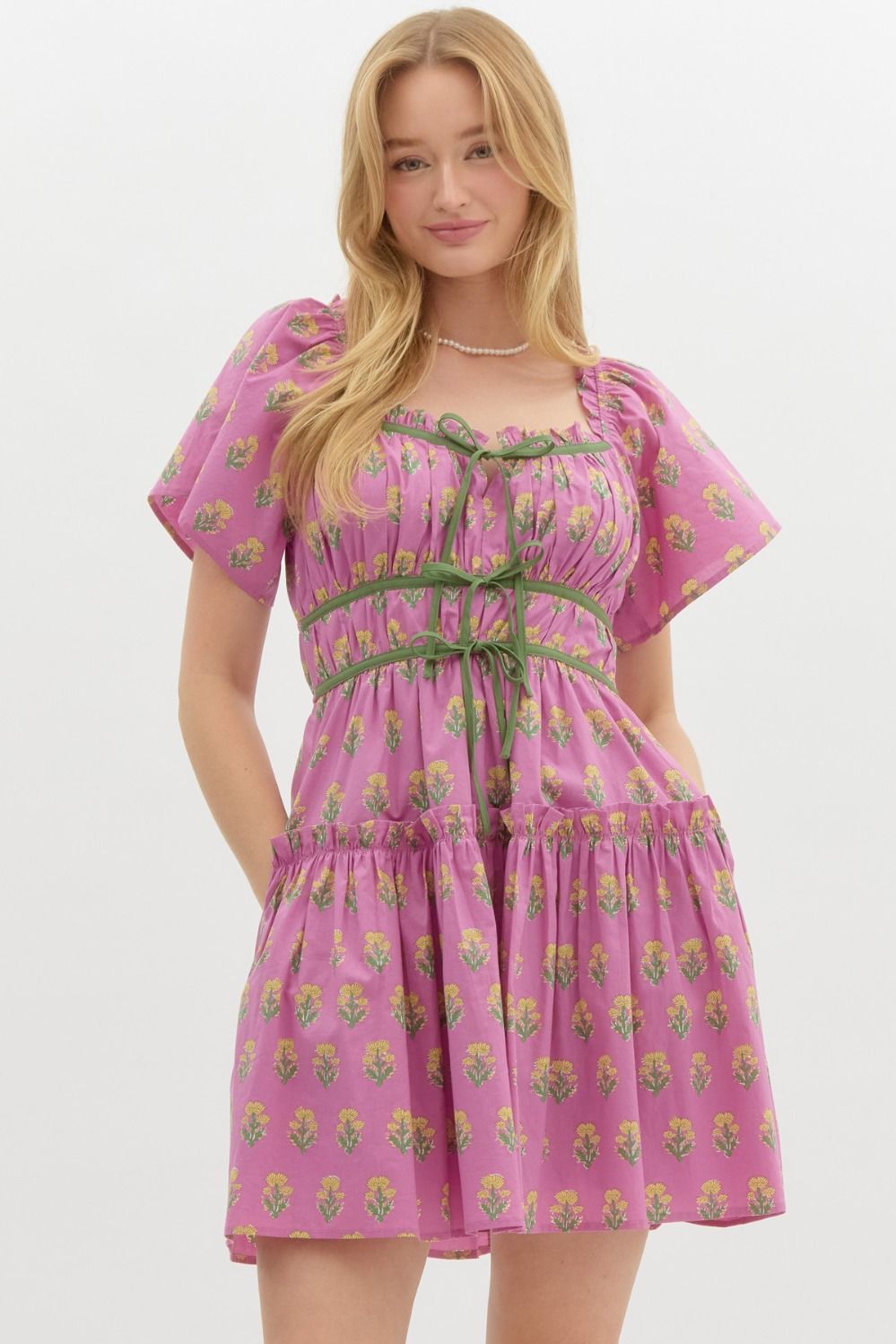 Floral mini bow dress