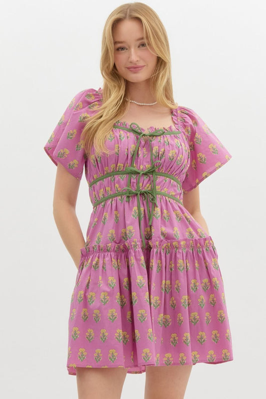 Floral mini bow dress