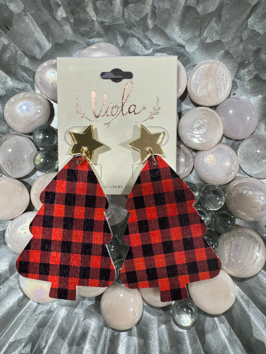 Plaid christmas tree earrings