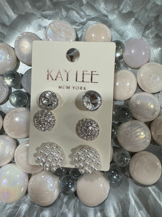 Diamond and pearl earring 3 pack