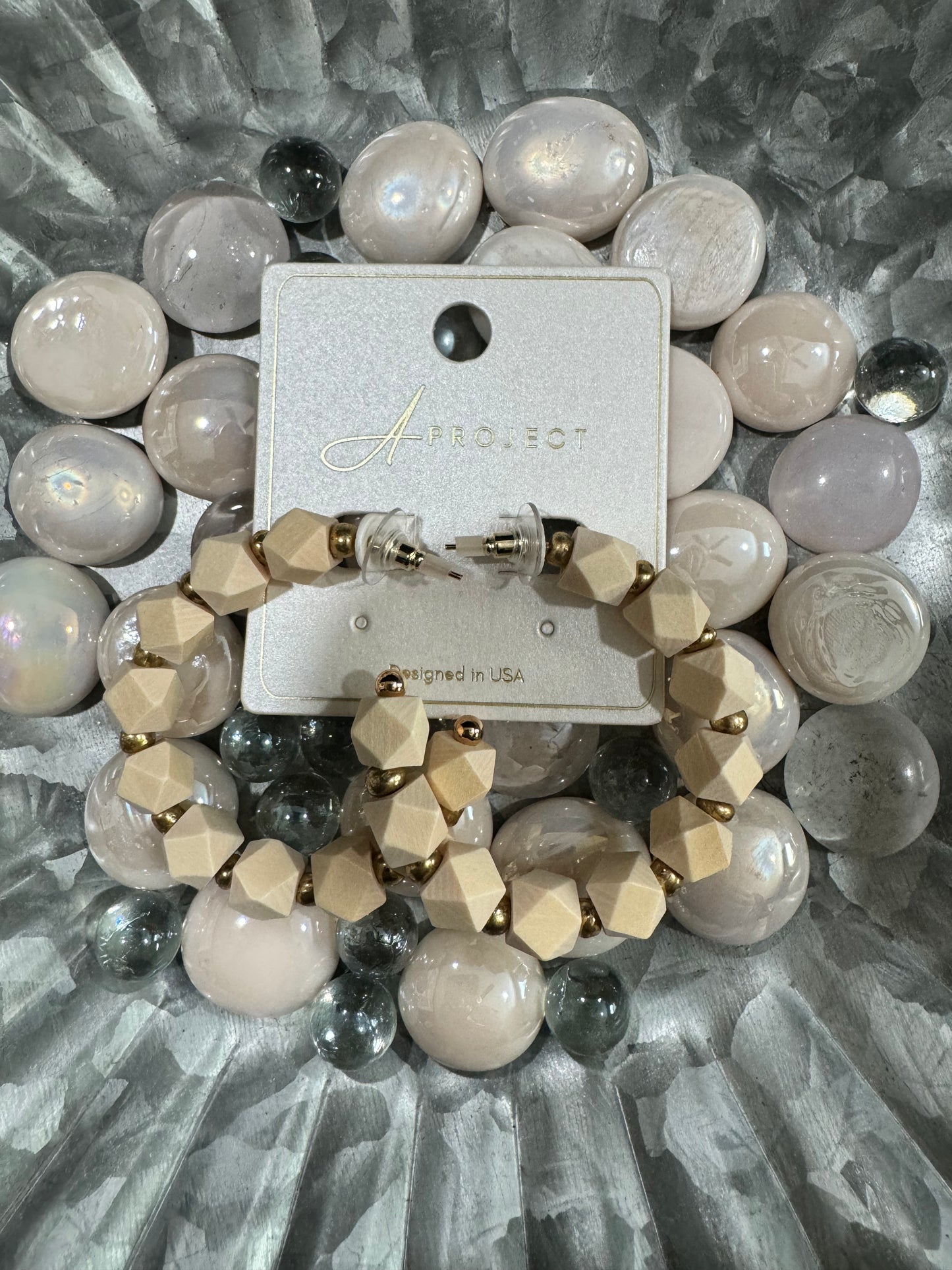 Wooden bead hoop earrings