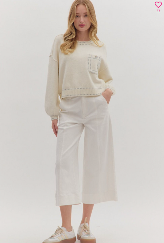 Stitched Long Sleeve Knit Top