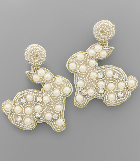 Pearl and bead rabbit earrings