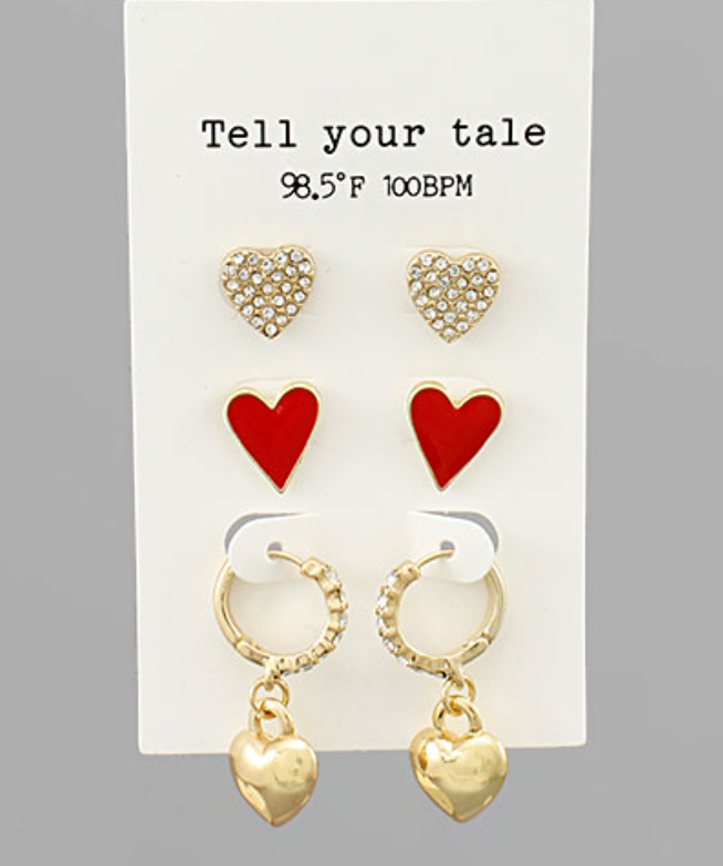 Rhinestone and epoxy valentine earring set