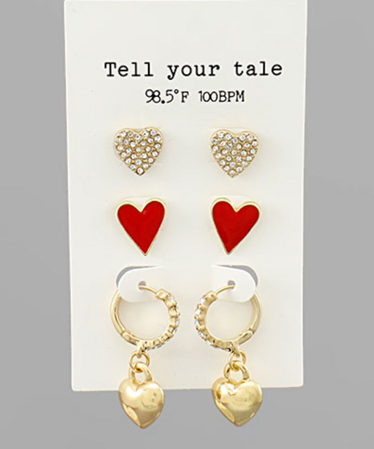 Rhinestone and epoxy valentine earring set