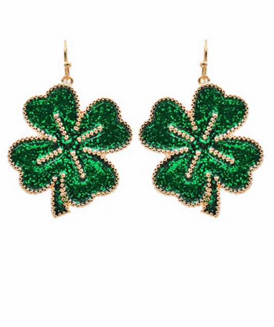 Glitter 4 leaf clover earrings