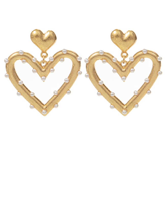 Pearl and metal heart drop earrings