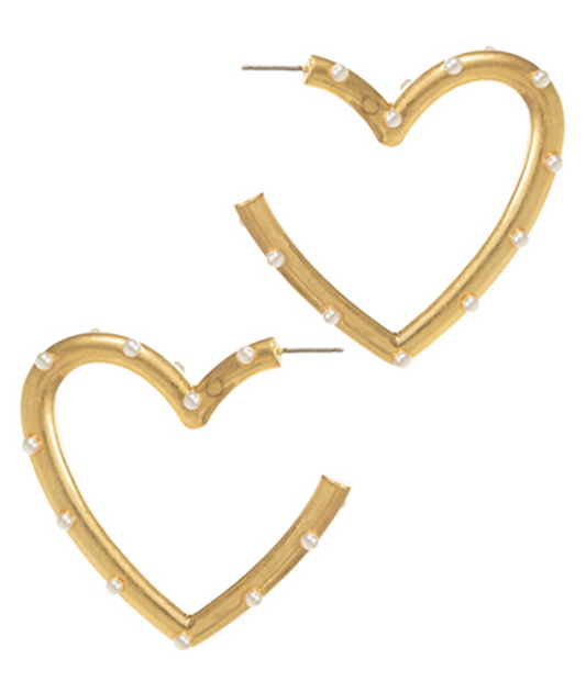 Pearl deco metal heart hoops