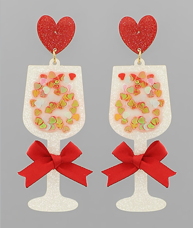 Valentines day wine glass earrings