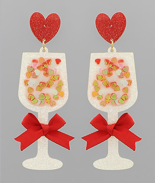 Valentines day wine glass earrings