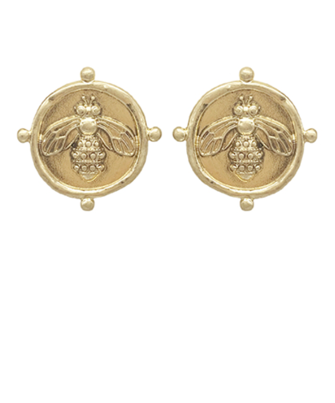 Vintage style coin bee earrings