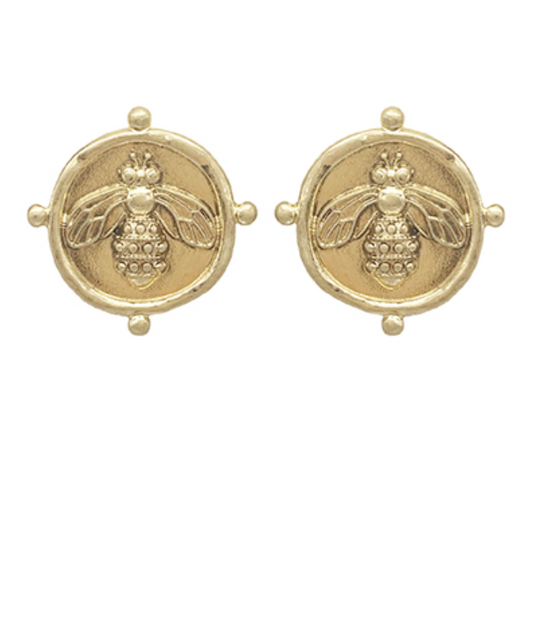 Vintage style coin bee earrings