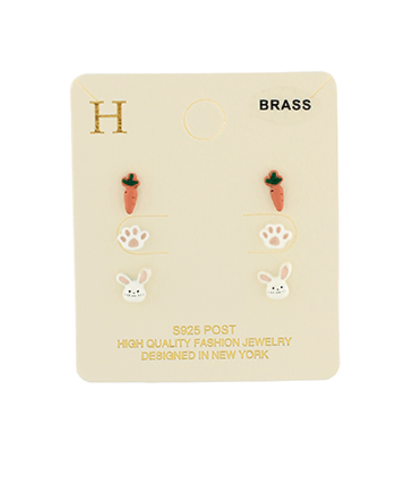Easter bunny and carrot studs set