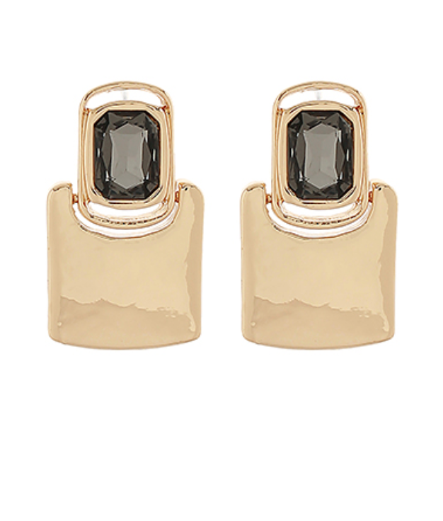 Emerald cut glass and metal earrings