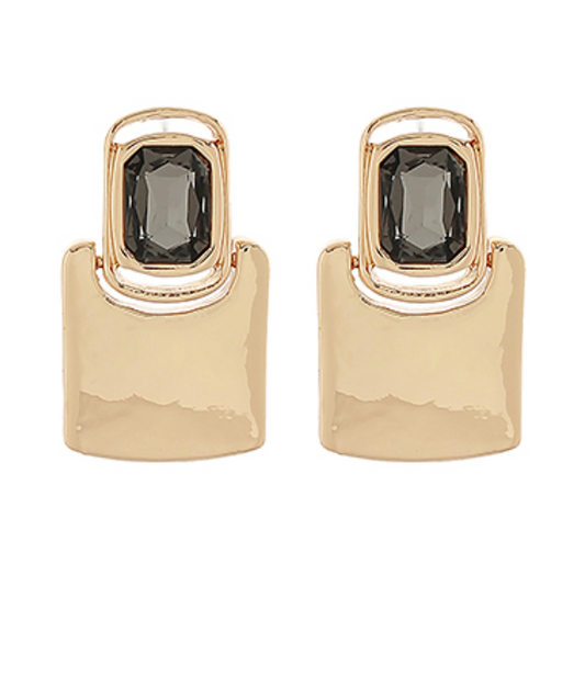 Emerald cut glass and metal earrings