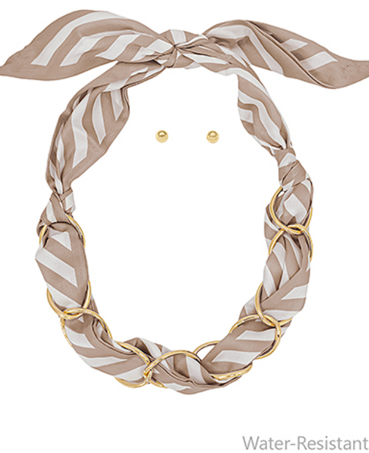Stripe multi link Scarf necklace with heart necklace